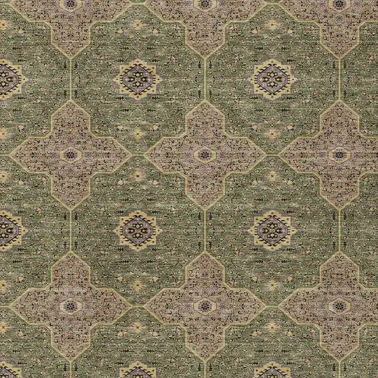 Olive Green Brown And Gold Quatrefoil Washable Indoor Outdoor Area Rug Photo 2