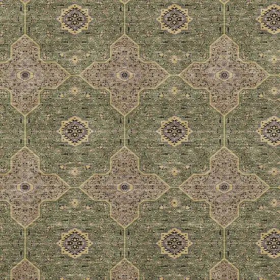Olive Green Brown And Gold Quatrefoil Washable Indoor Outdoor Area Rug Photo 2