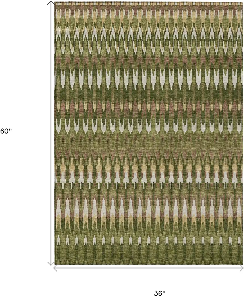 Olive Green Brown And Gold Southwestern Washable Indoor Outdoor Area Rug Photo 3