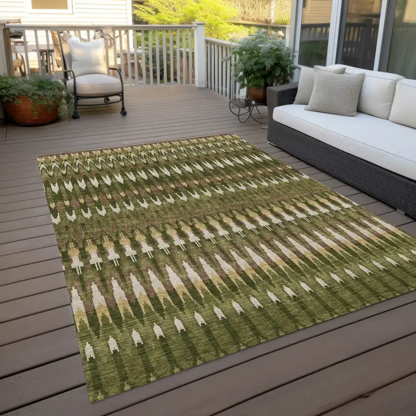 Olive Green Brown And Gold Southwestern Washable Indoor Outdoor Area Rug Photo 9