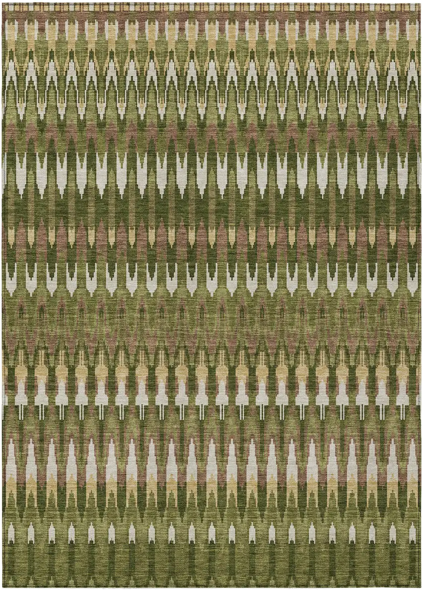 Olive Green Brown And Gold Southwestern Washable Indoor Outdoor Area Rug Photo 2