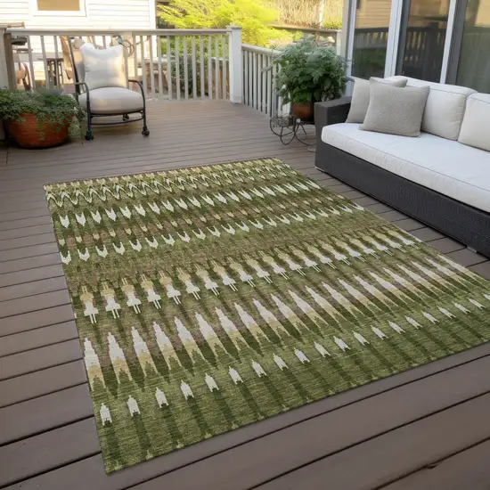 Olive Green Brown And Gold Southwestern Washable Indoor Outdoor Area Rug Photo 7