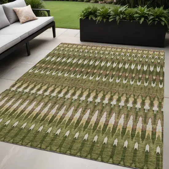 Olive Green Brown And Gold Southwestern Washable Indoor Outdoor Area Rug Photo 1