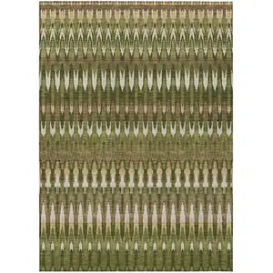 Photo of Olive Green Brown And Gold Southwestern Washable Indoor Outdoor Area Rug
