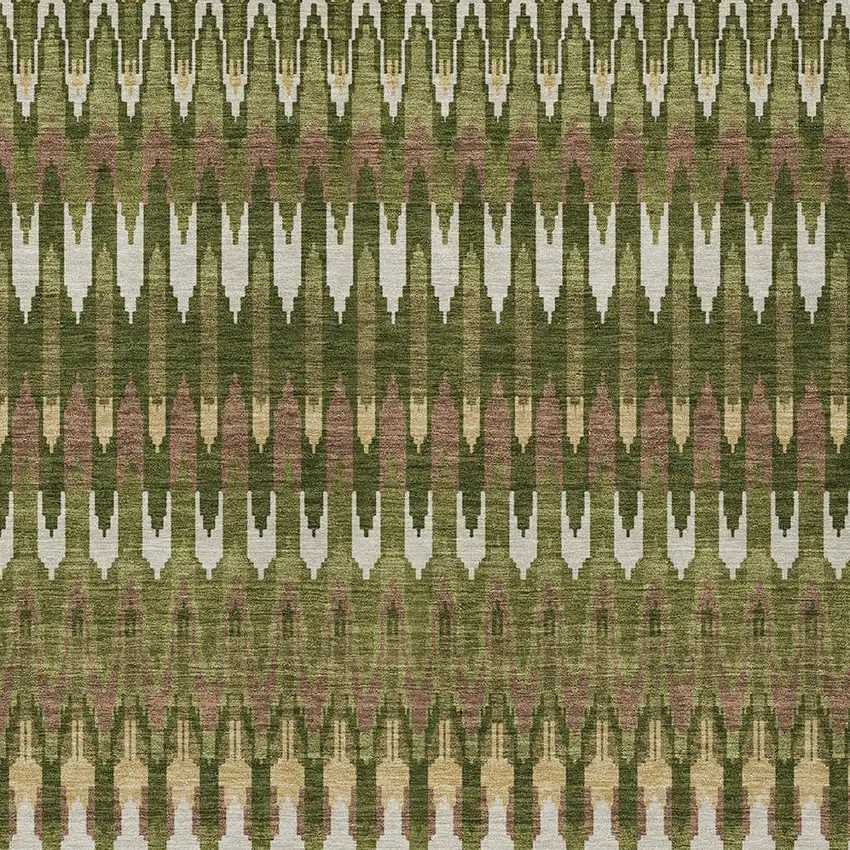 Olive Green Brown And Gold Southwestern Washable Indoor Outdoor Area Rug Photo 7