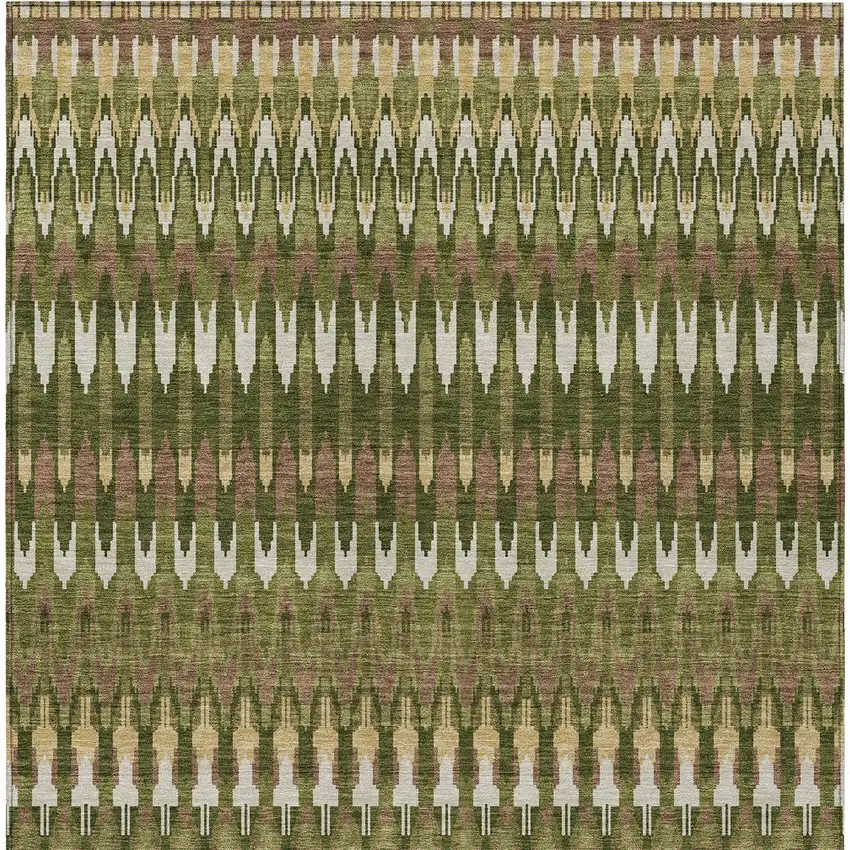 Olive Green Brown And Gold Southwestern Washable Indoor Outdoor Area Rug Photo 8