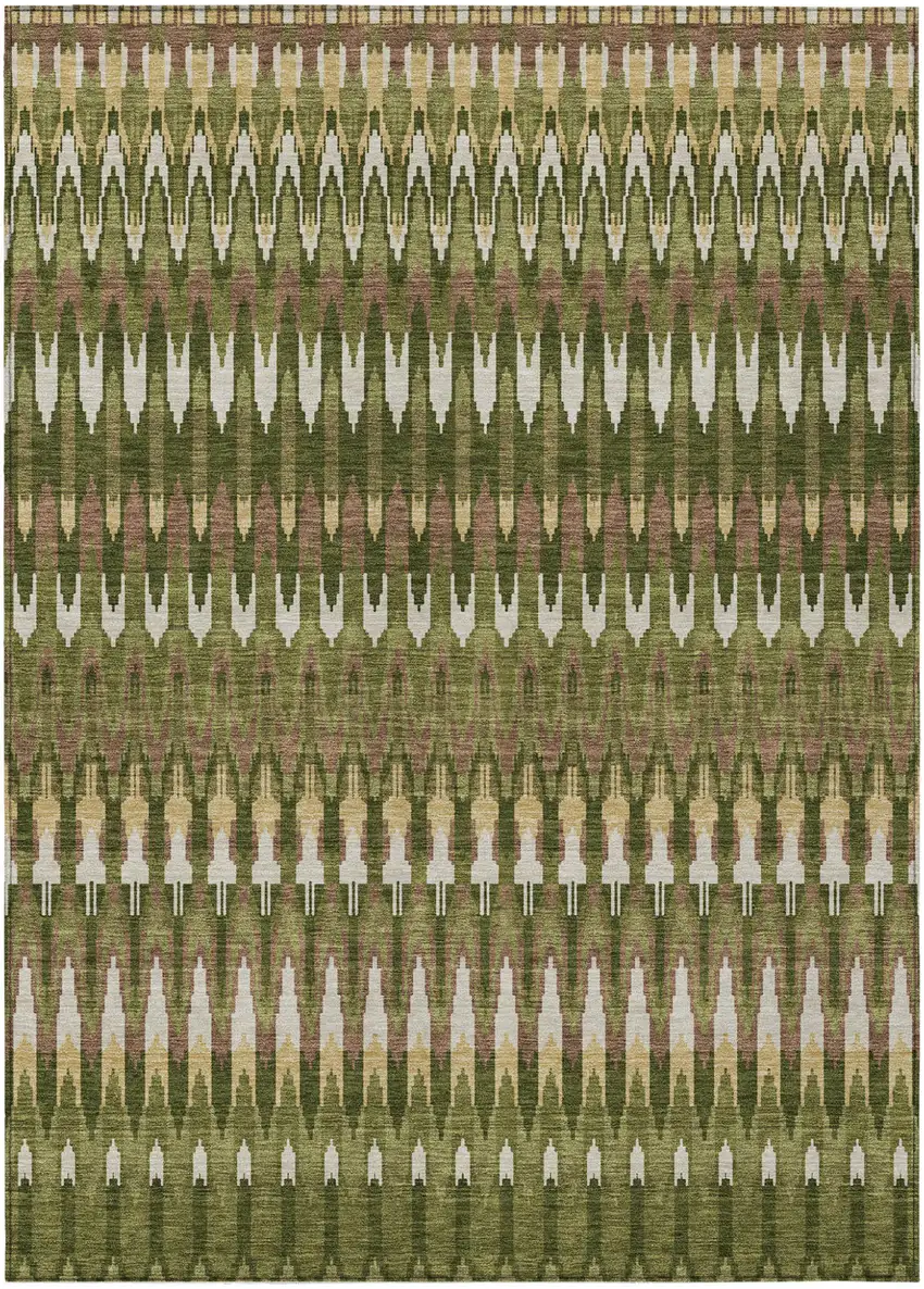 Olive Green Brown And Gold Southwestern Washable Indoor Outdoor Area Rug Photo 2