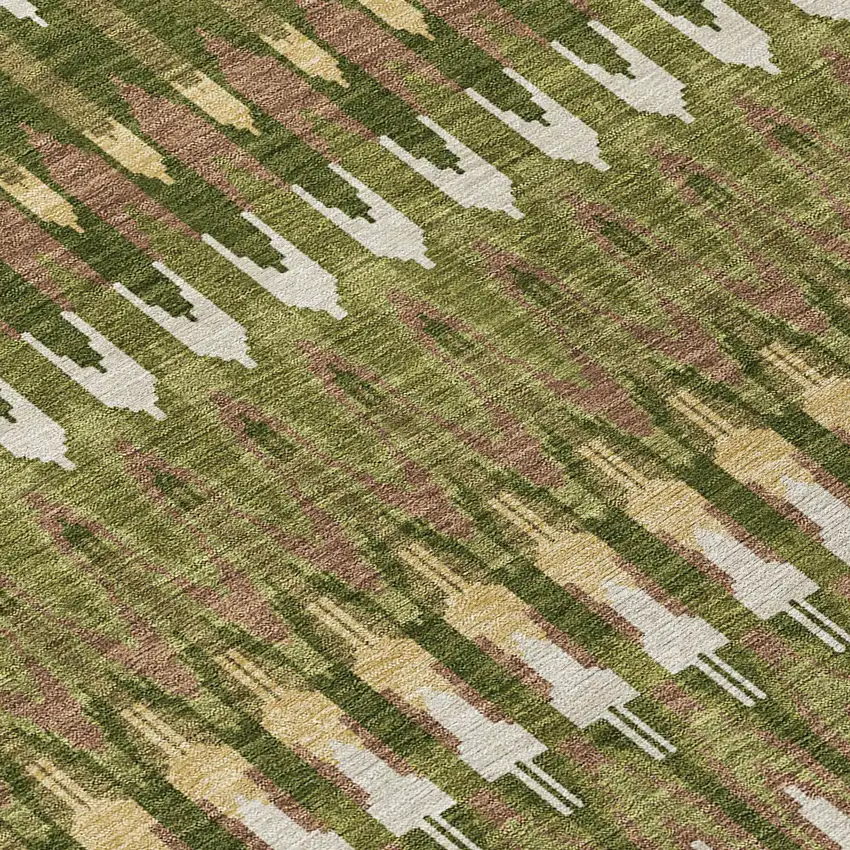 Olive Green Brown And Gold Southwestern Washable Indoor Outdoor Area Rug Photo 6