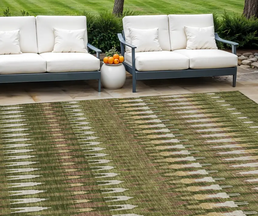 Olive Green Brown And Gold Southwestern Washable Indoor Outdoor Area Rug Photo 1