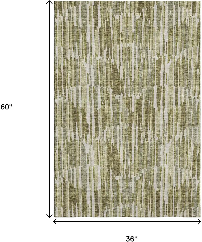 Olive Green Brown And Ivory Abstract Washable Area Rug With UV Protection Photo 3