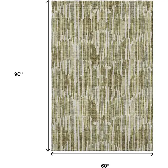 Olive Green Brown And Ivory Abstract Washable Area Rug With UV Protection Photo 3