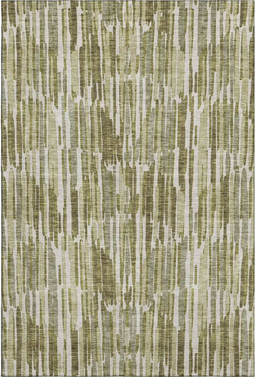 Olive Green Brown And Ivory Abstract Washable Area Rug With UV Protection Photo 1