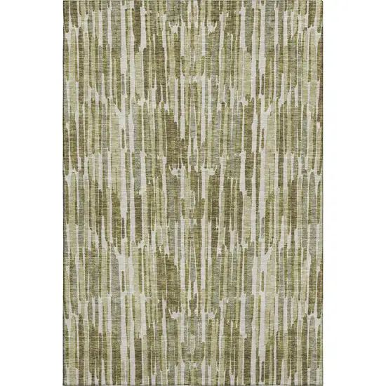 Olive Green Brown And Ivory Abstract Washable Area Rug With UV Protection Photo 1