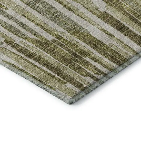 Olive Green Brown And Ivory Abstract Washable Area Rug With UV Protection Photo 7