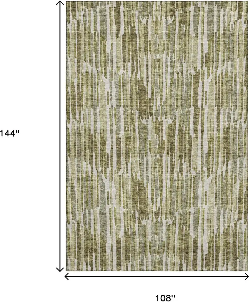Olive Green Brown And Ivory Abstract Washable Area Rug With UV Protection Photo 3