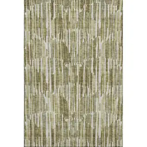 Photo of Olive Green Brown And Ivory Abstract Washable Area Rug With UV Protection