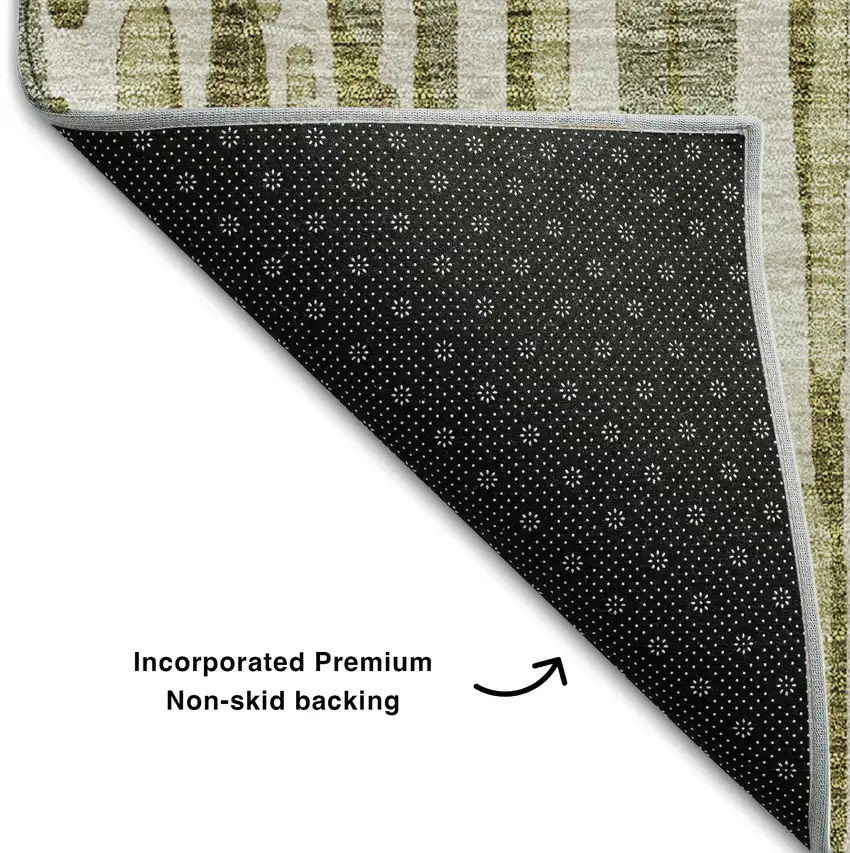 Olive Green Brown And Ivory Abstract Washable Area Rug With UV Protection Photo 6