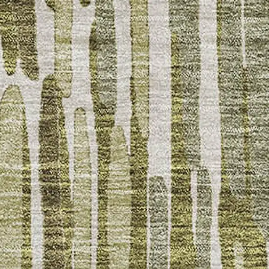 Olive Green Brown And Ivory Abstract Washable Area Rug With UV Protection Photo 3