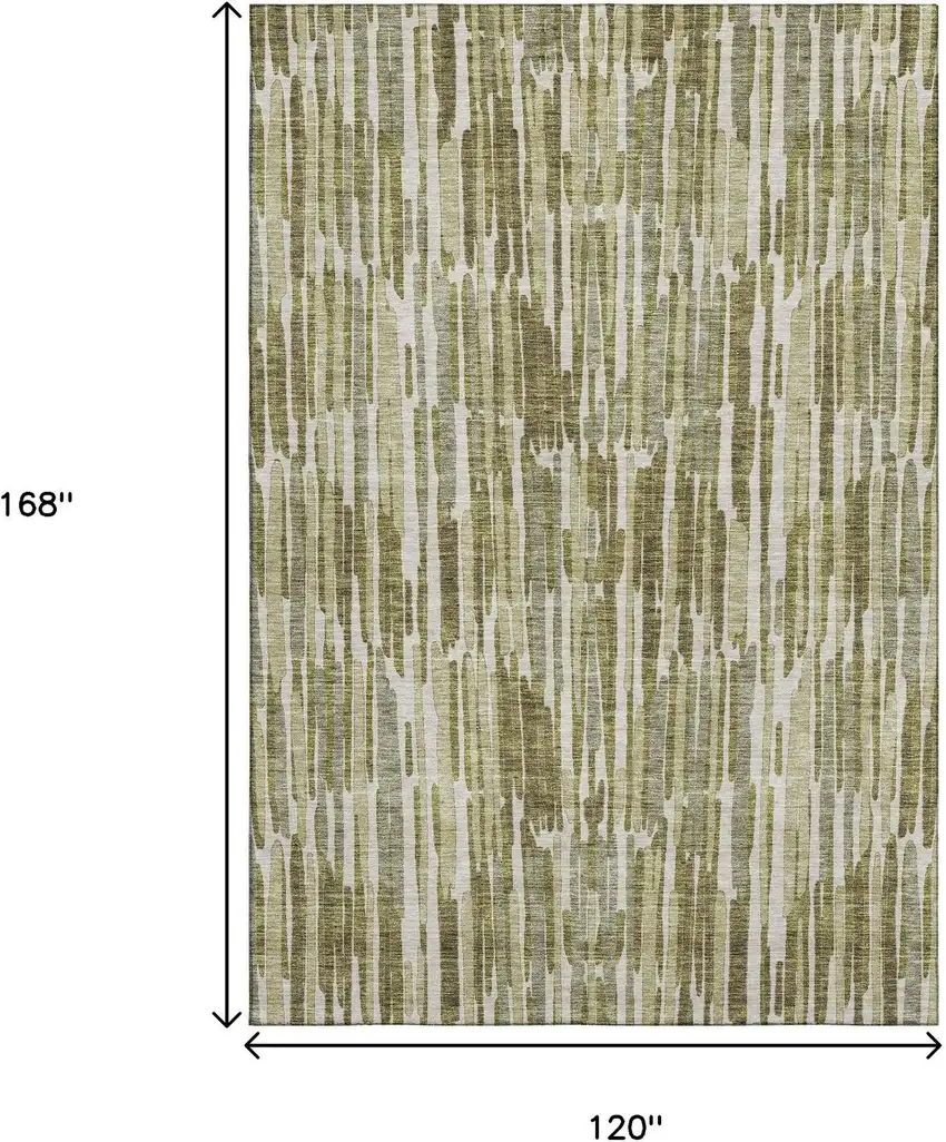 Olive Green Brown And Ivory Abstract Washable Area Rug With UV Protection Photo 3