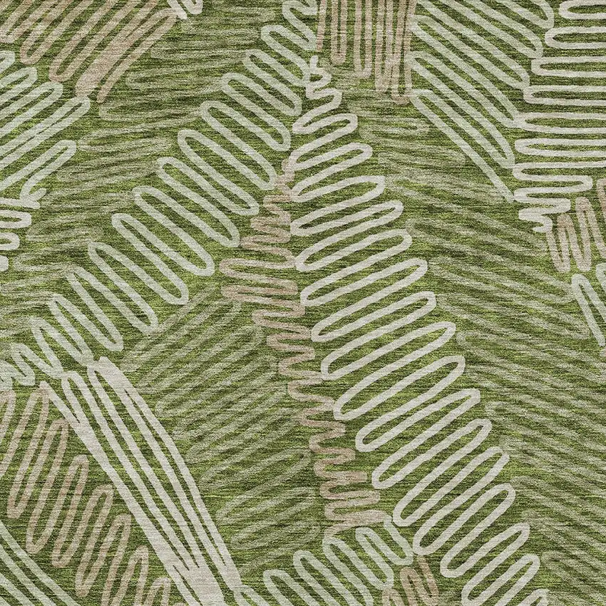 Olive Green Brown And Ivory Floral Washable Indoor Outdoor Area Rug Photo 7