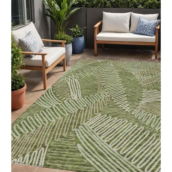 Olive Green Brown And Ivory Floral Washable Indoor Outdoor Area Rug Photo 1