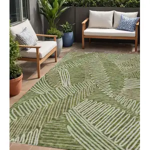 Photo of Olive Green Brown And Ivory Floral Washable Indoor Outdoor Area Rug