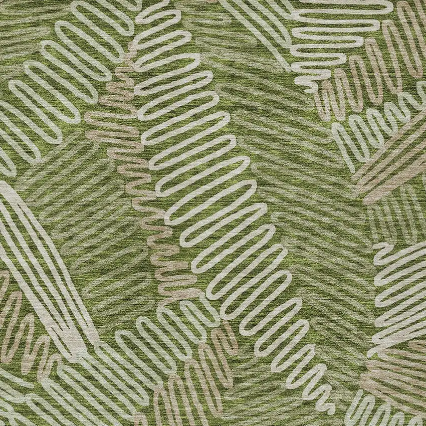 Olive Green Brown And Ivory Floral Washable Indoor Outdoor Area Rug Photo 7