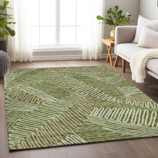 Olive Green Brown And Ivory Floral Washable Indoor Outdoor Area Rug Photo 9