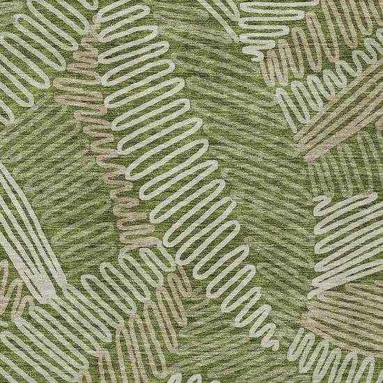 Olive Green Brown And Ivory Floral Washable Indoor Outdoor Area Rug Photo 7