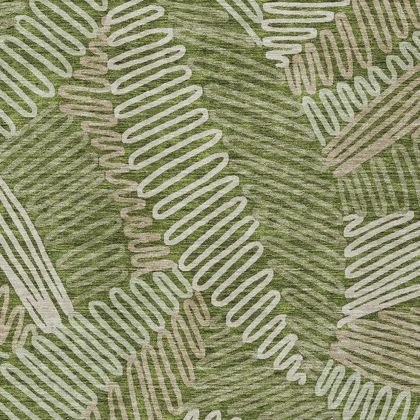 Olive Green Brown And Ivory Floral Washable Indoor Outdoor Area Rug Photo 7