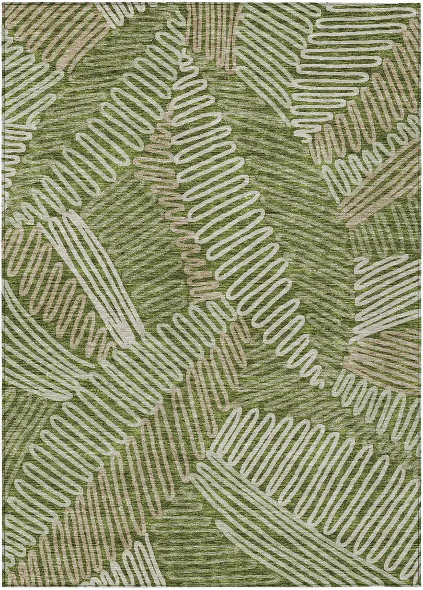 Olive Green Brown And Ivory Floral Washable Indoor Outdoor Area Rug Photo 2