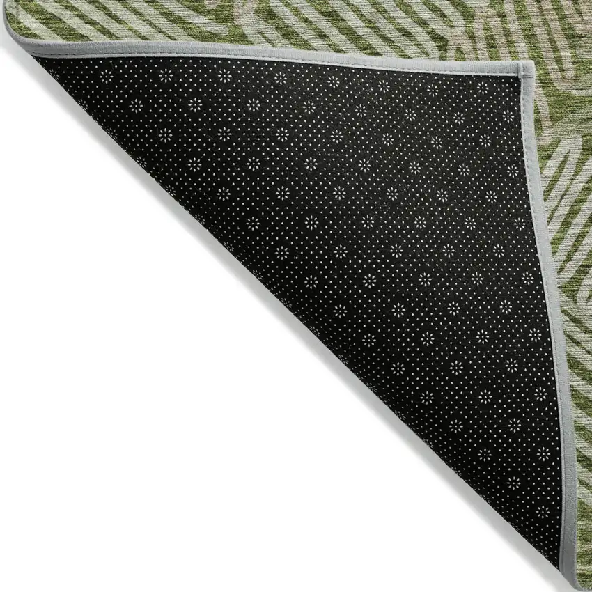 Olive Green Brown And Ivory Floral Washable Indoor Outdoor Area Rug Photo 4