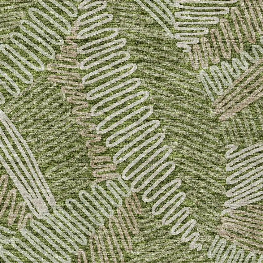 Olive Green Brown And Ivory Floral Washable Indoor Outdoor Area Rug Photo 7