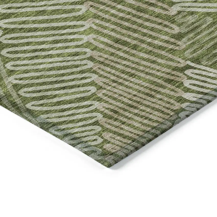 Olive Green Brown And Ivory Floral Washable Indoor Outdoor Area Rug Photo 5