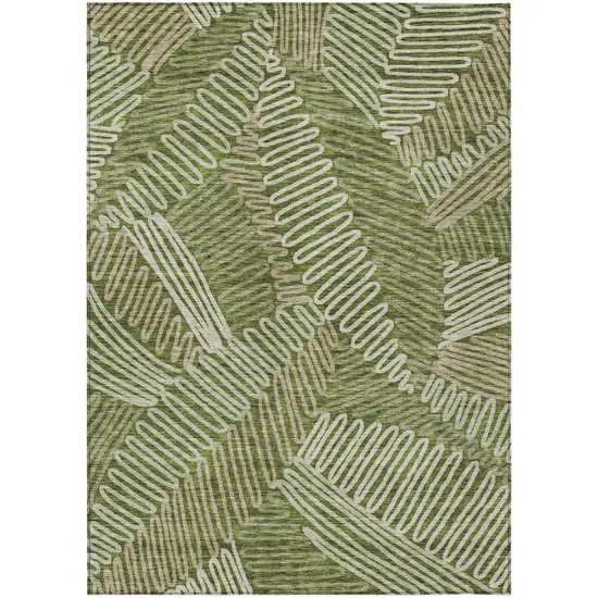 Olive Green Brown And Ivory Floral Washable Indoor Outdoor Area Rug Photo 2
