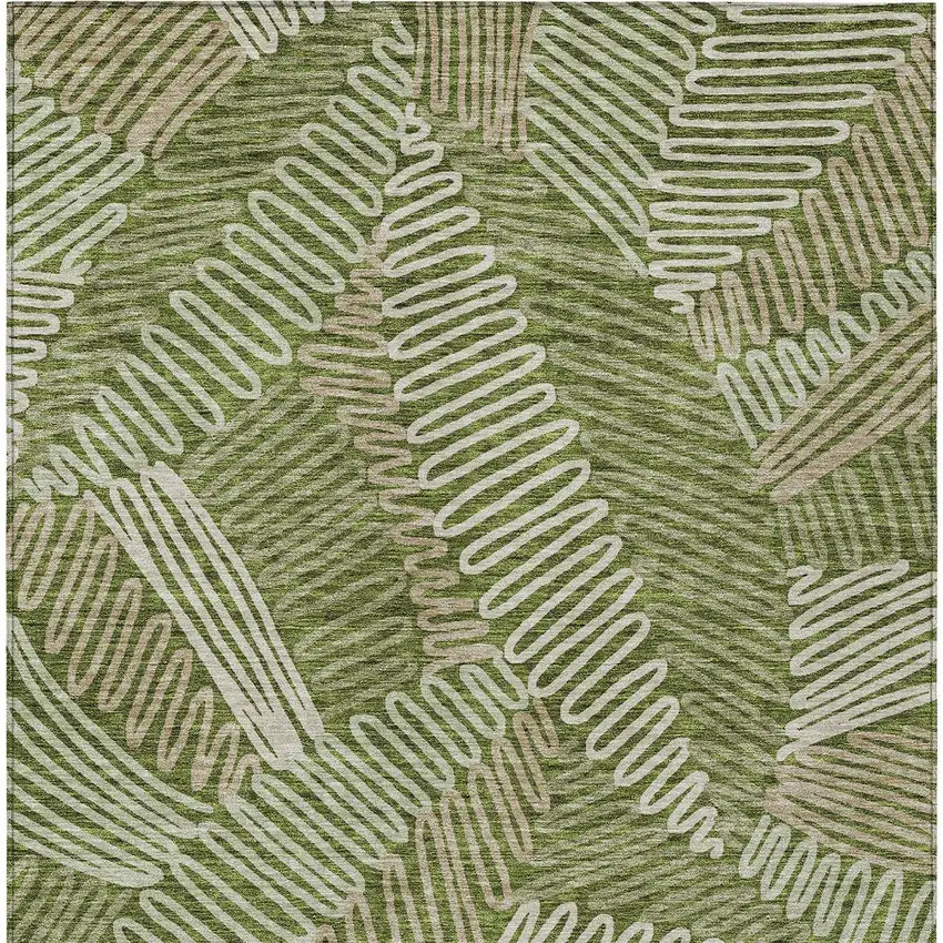 Olive Green Brown And Ivory Floral Washable Indoor Outdoor Area Rug Photo 7