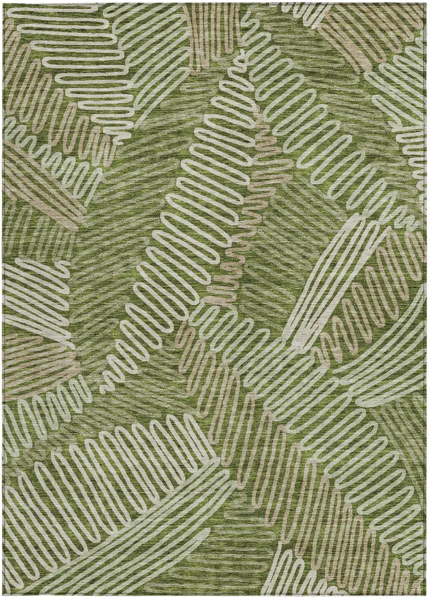 Olive Green Brown And Ivory Floral Washable Indoor Outdoor Area Rug Photo 8