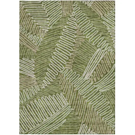 Olive Green Brown And Ivory Floral Washable Indoor Outdoor Area Rug Photo 8