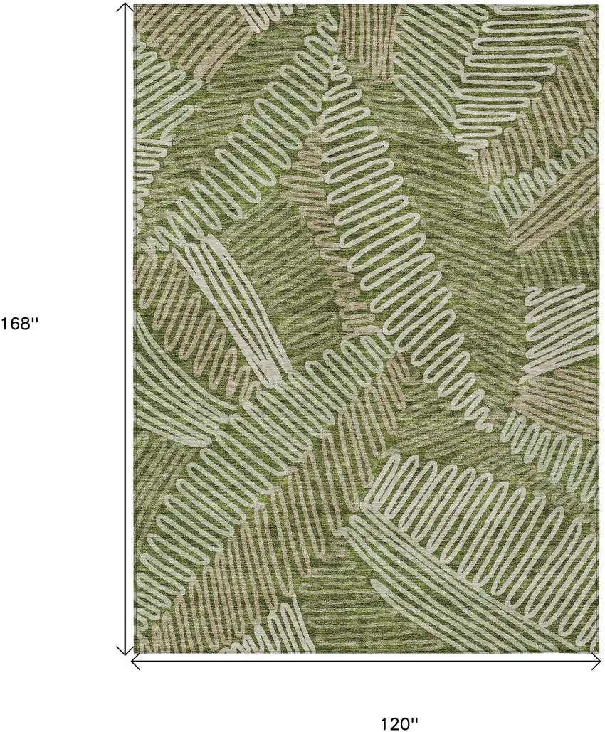 Olive Green Brown And Ivory Floral Washable Indoor Outdoor Area Rug Photo 3