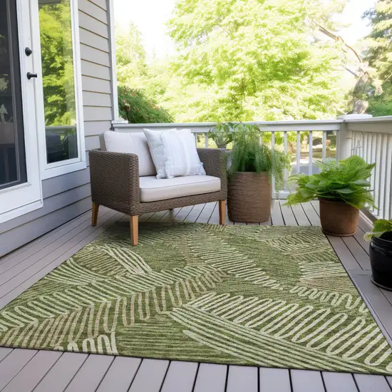 Olive Green Brown And Ivory Floral Washable Indoor Outdoor Area Rug Photo 9