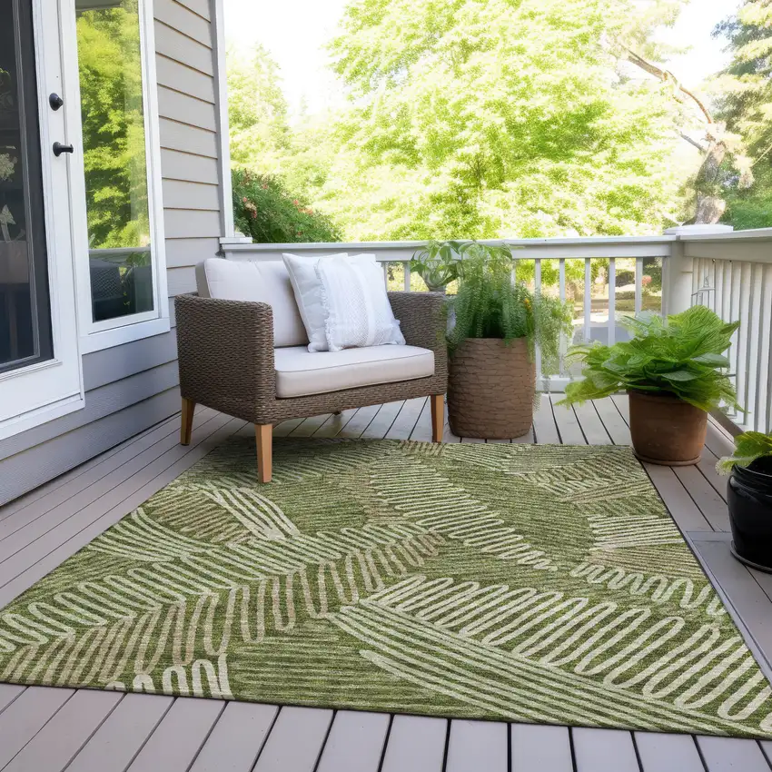 Olive Green Brown And Ivory Floral Washable Indoor Outdoor Area Rug Photo 9