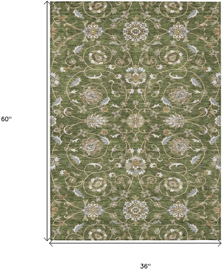Olive Green Brown And Ivory Moroccan Washable Indoor Outdoor Area Rug Photo 7