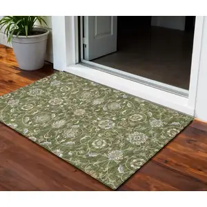 Photo of Olive Green Brown And Ivory Moroccan Washable Indoor Outdoor Area Rug