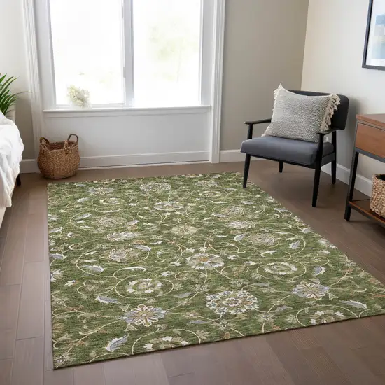 Olive Green Brown And Ivory Moroccan Washable Indoor Outdoor Area Rug Photo 9