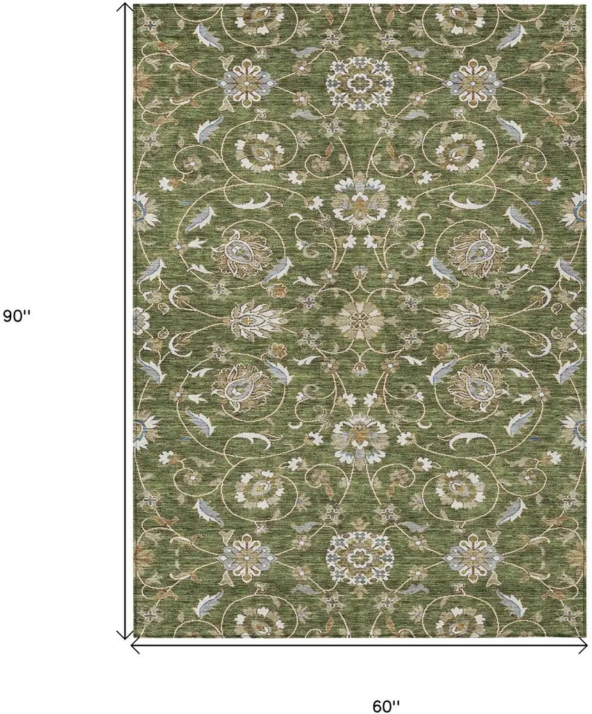 Olive Green Brown And Ivory Moroccan Washable Indoor Outdoor Area Rug Photo 7