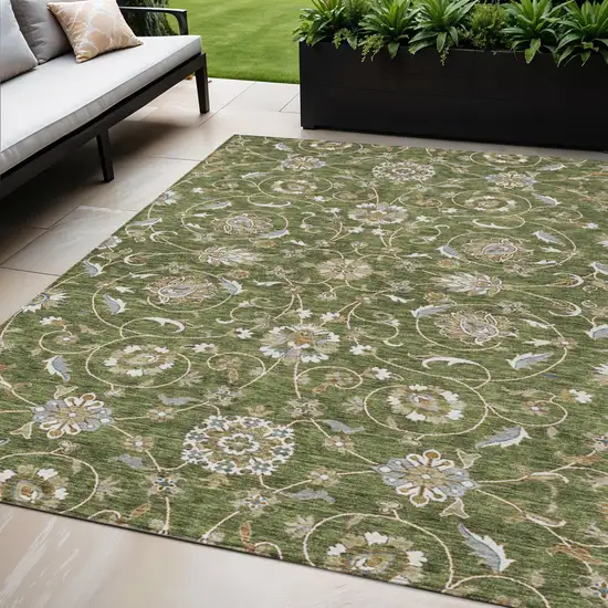 Olive Green Brown And Ivory Moroccan Washable Indoor Outdoor Area Rug Photo 1