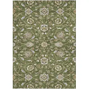 Photo of Olive Green Brown And Ivory Moroccan Washable Indoor Outdoor Area Rug