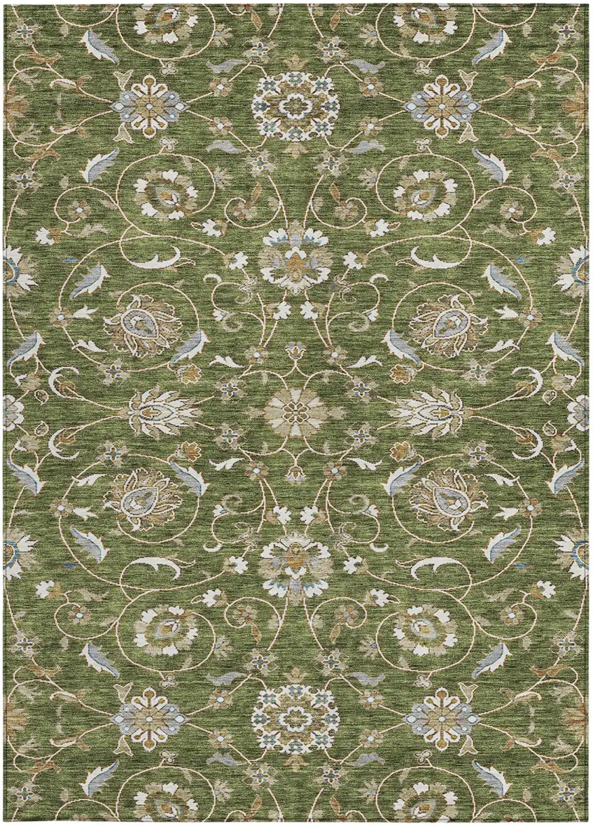 Olive Green Brown And Ivory Moroccan Washable Indoor Outdoor Area Rug Photo 6