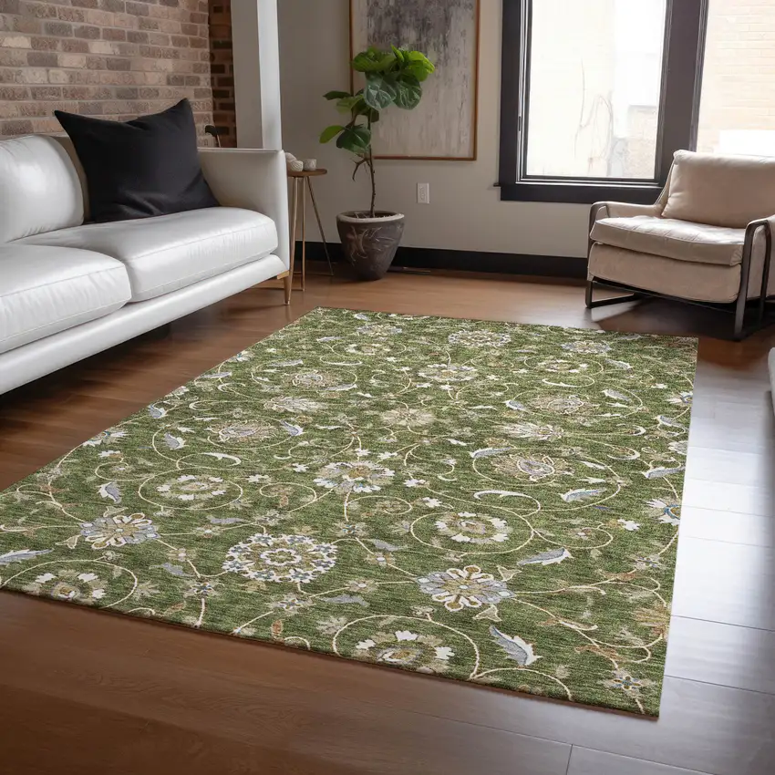 Olive Green Brown And Ivory Moroccan Washable Indoor Outdoor Area Rug Photo 9