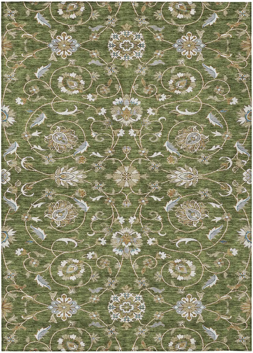 Olive Green Brown And Ivory Moroccan Washable Indoor Outdoor Area Rug Photo 2